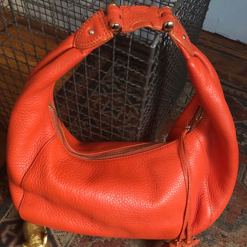 Cole Haan-Orange Pebble Leather Satchel-Hobo Bag - Picture 4 of 8
